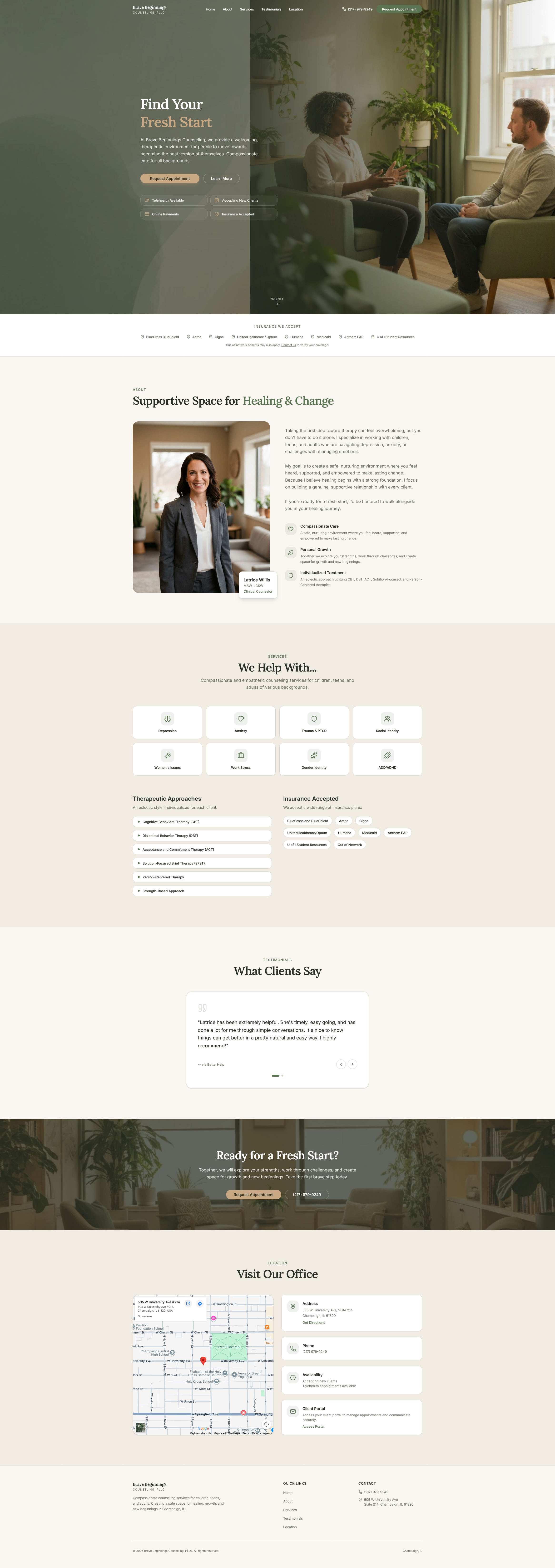 Homepage redesign mock for Brave Beginnings