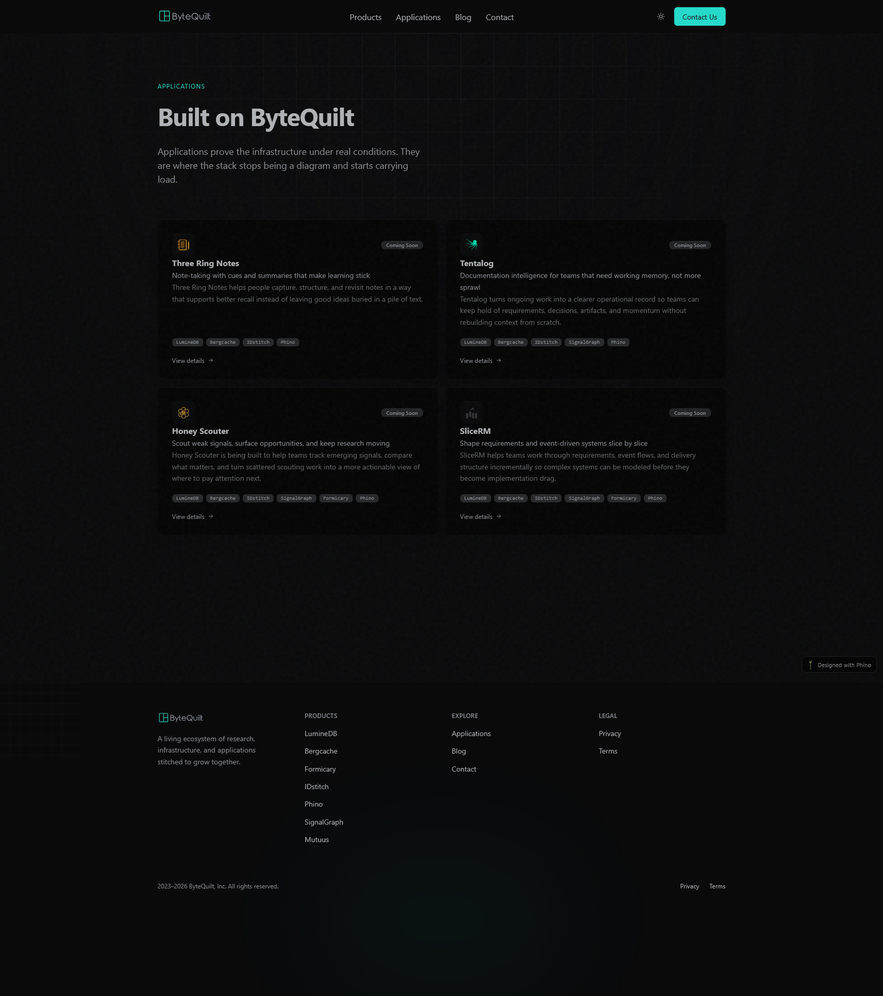 Applications page for ByteQuilt