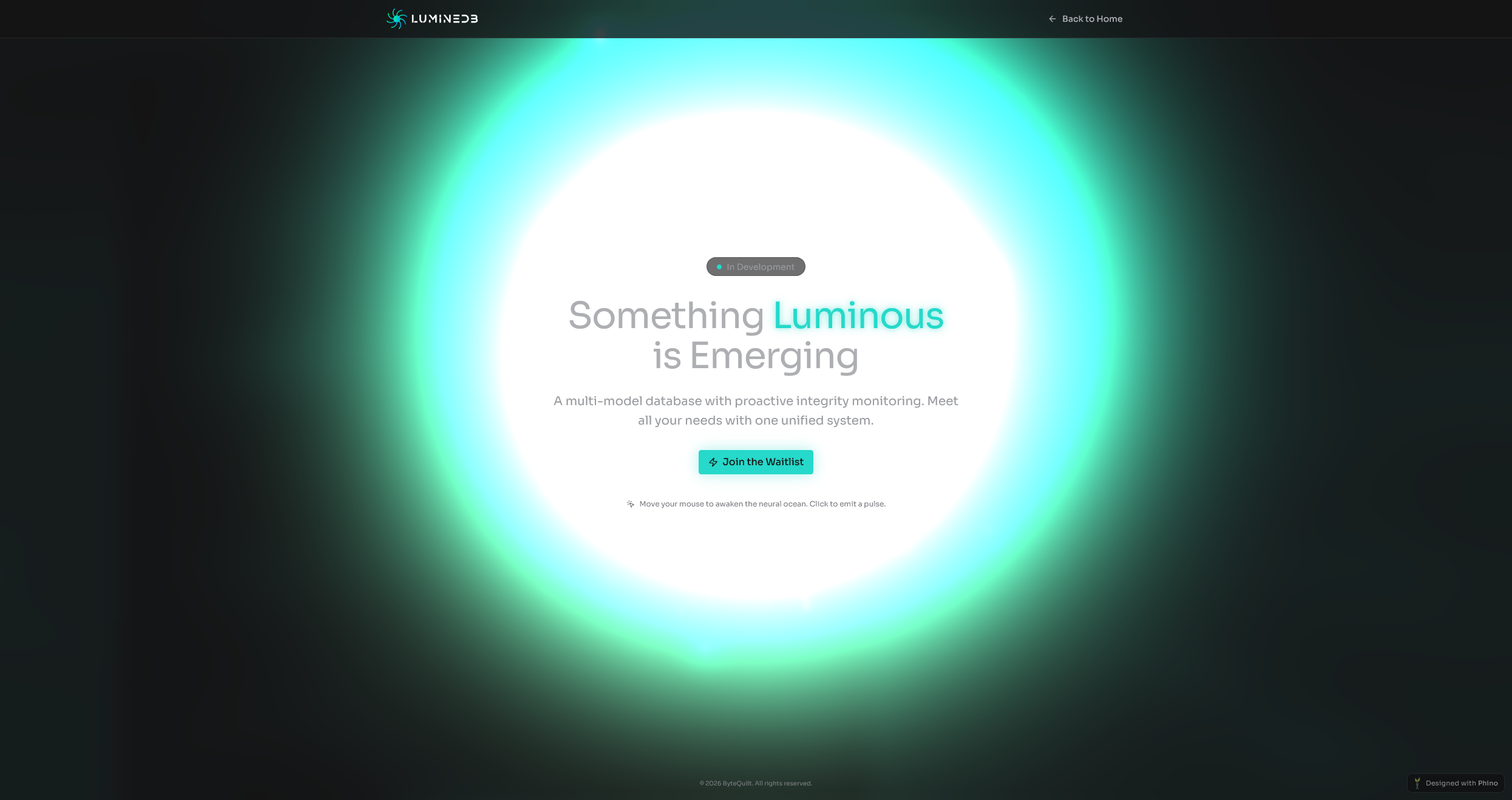 Coming soon page for LumineDB