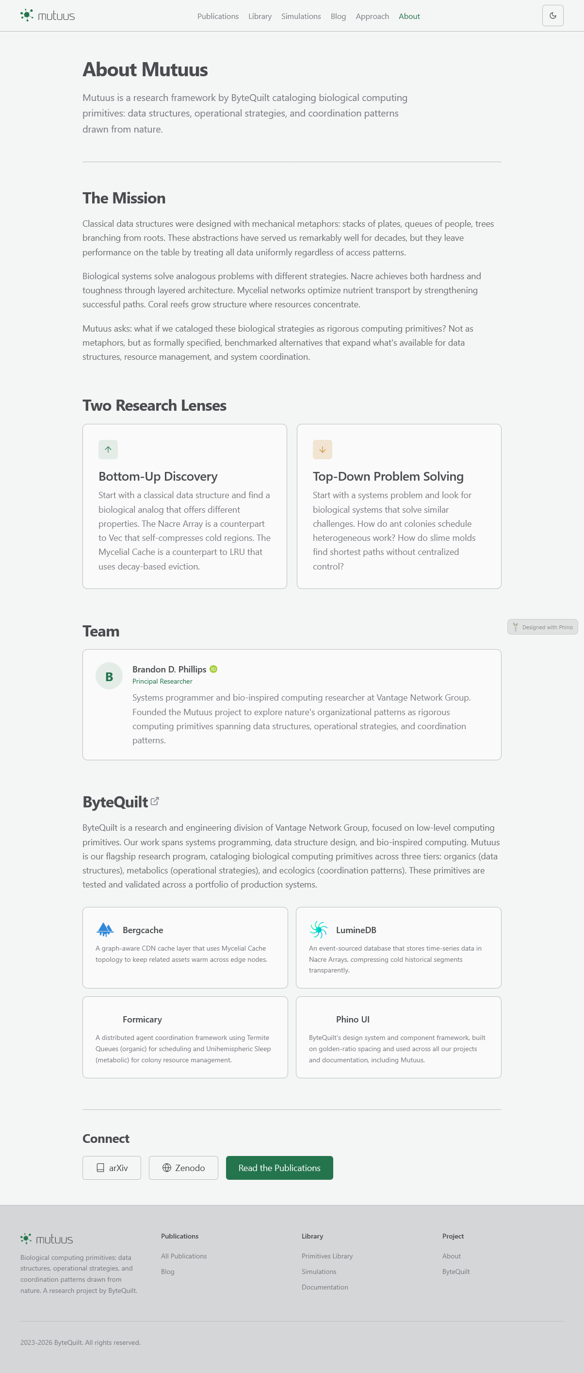 About page for Mutuus